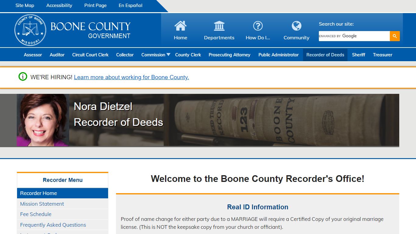 Nora Dietzel Recorder of Deeds - Boone County, Missouri