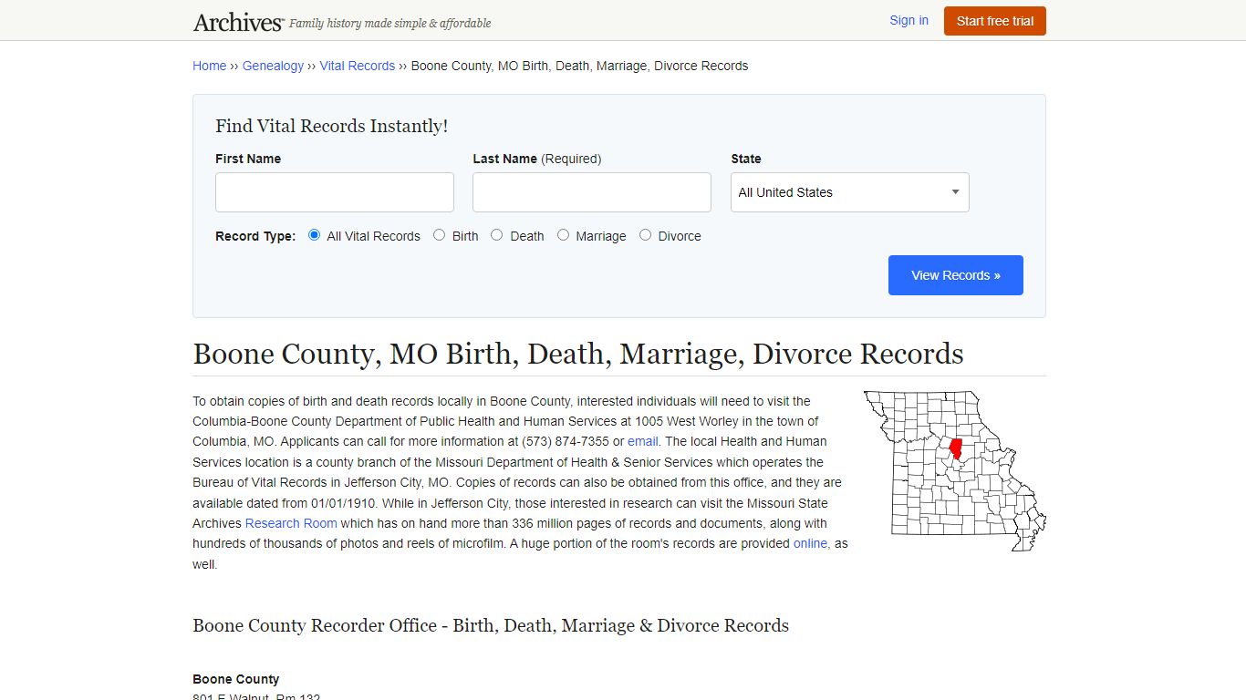 Boone County, MO Birth, Death, Marriage, Divorce Records - Archives.com