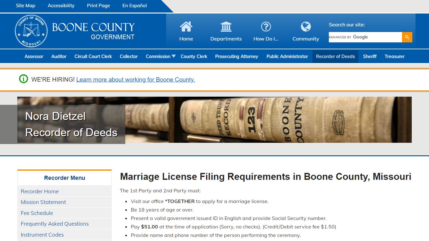 Marriage License Filing Requirements in Boone County, Missouri